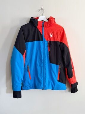 Spyder Boys 16 Blue Red Black Insulated Ski Jacket Hooded Sportswear Gorpcore